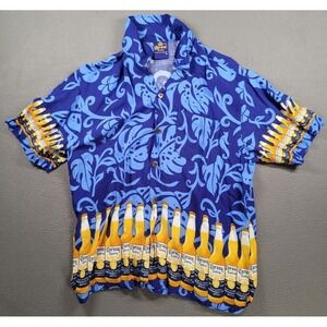 Corona Extra Beer Shirt Mens Large Blue All Over Print Rayon Beach Summer Beer